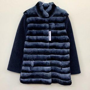 Blue and Navy Stripe Chinchilla Fur and Wool Coat